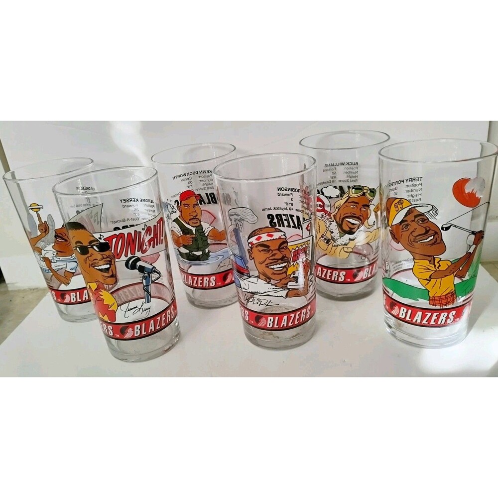 Vintage 1992-93 Portland Trail Blazers Dairy Queen Glasses Complete Set of 6 Vtg